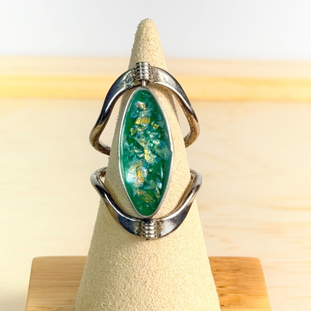 RARE Vintage Taxco Sterling Silver Green Opal Blue Lapis Reversible Flip Ring